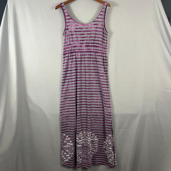 Prana Maxi Tank Dress Women's Medium Gray Purple Striped Scoop Neck Outdoor - Picture 1 of 7